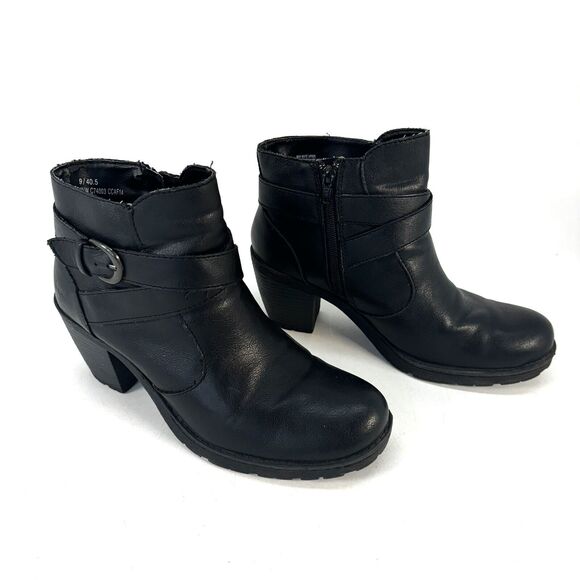BOC Born Concept Womens 9 Ankle Boots Booties Black Faux Leather Chunky Heel - Picture 4 of 10